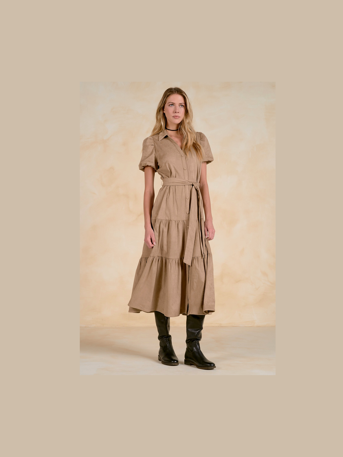 Sand Tiered Midi Dress