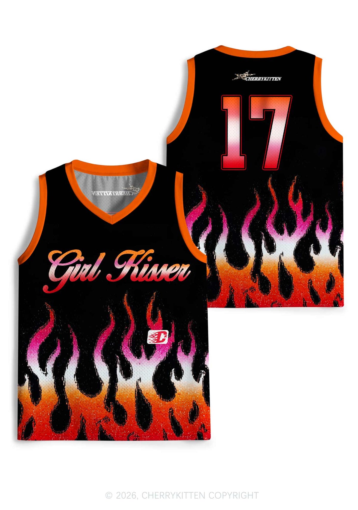 Girl Kisser Lesbian Flame Pride Y2K Sport Jersey Tank Cherrykitten