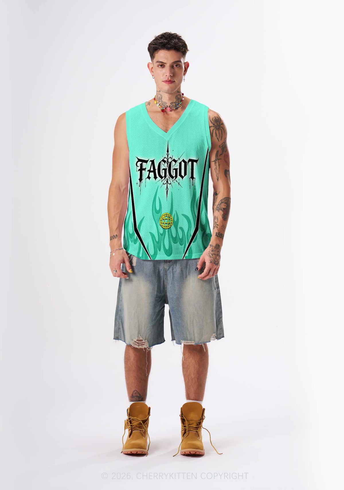 Mint Green Gothic Faggot Pride Y2K Sport Jersey Tank Cherrykitten