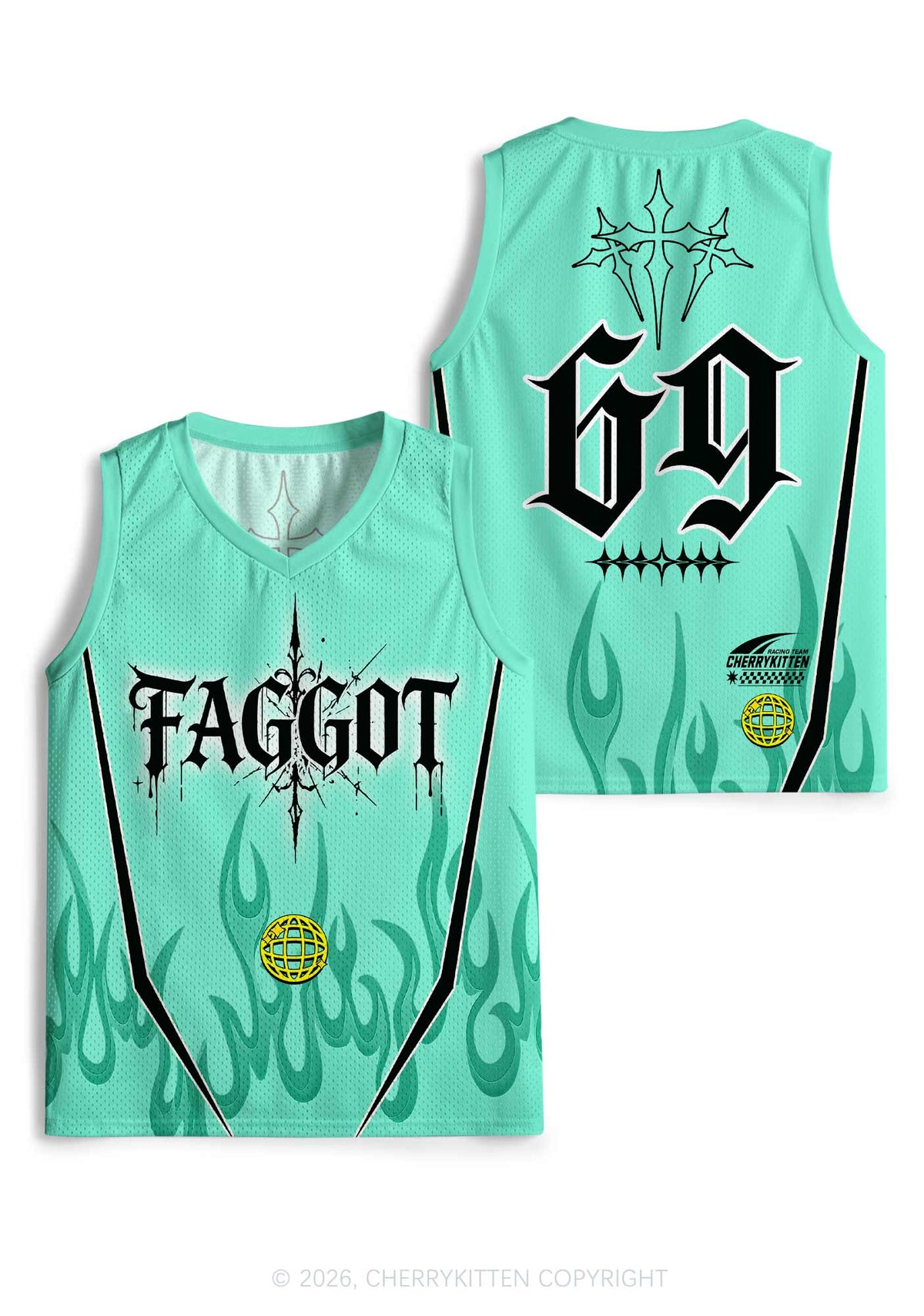 Mint Green Gothic Faggot Pride Y2K Sport Jersey Tank Cherrykitten
