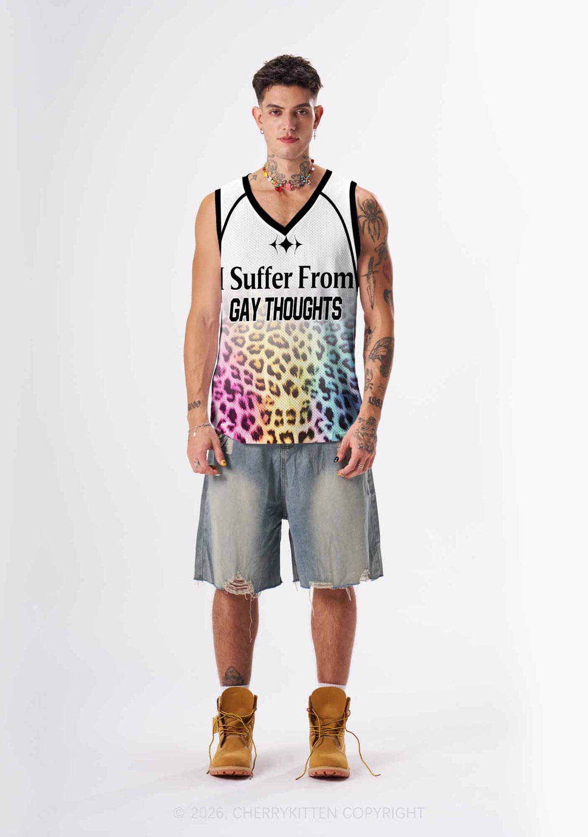 Rainbow Leopard Gay Thoughts Pride Y2K Sport Jersey Tank Cherrykitten