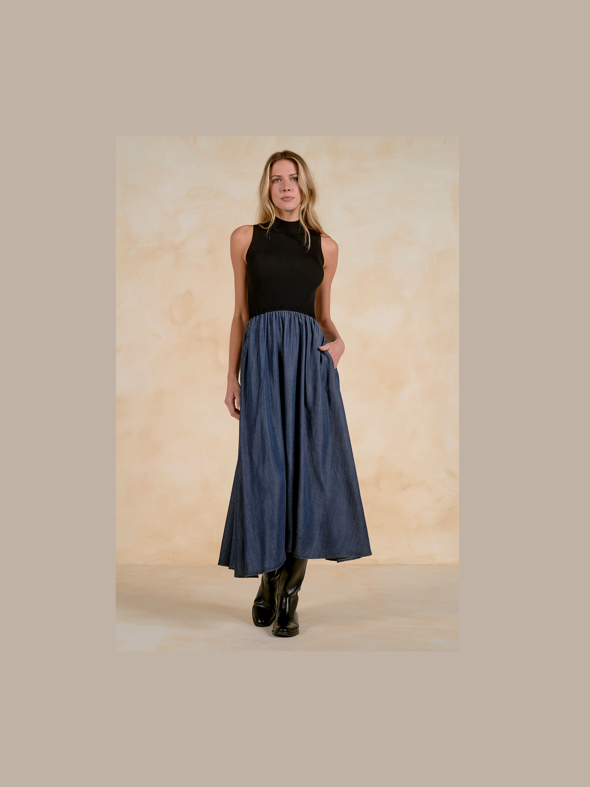 Navy Mock Neck Maxi