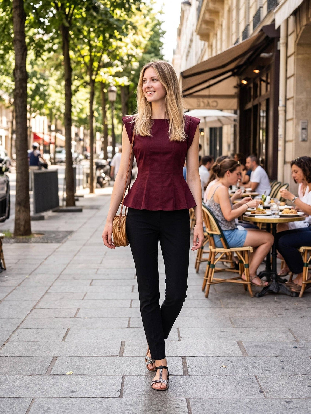 Stretch Cap Sleeve Peplum Top