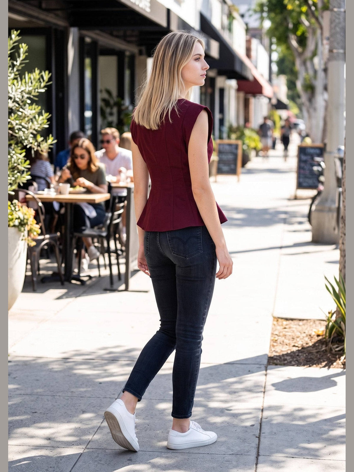 Stretch Cap Sleeve Peplum Top