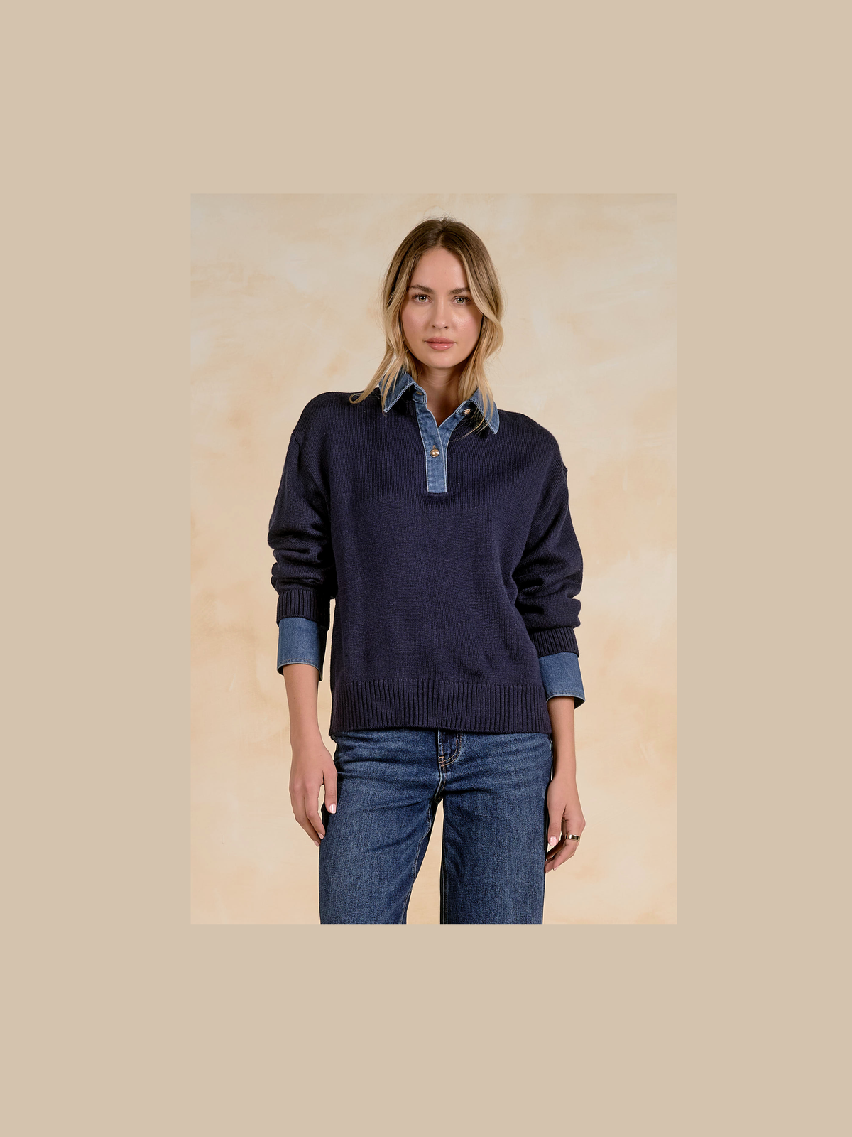 Navy Collared Denim Sweater