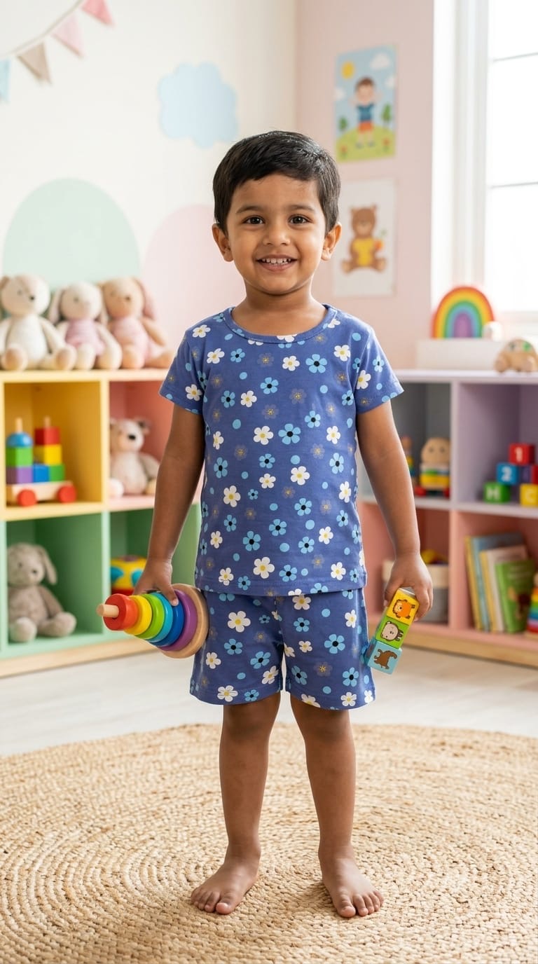 Floral blue Short Set (2-4 year )