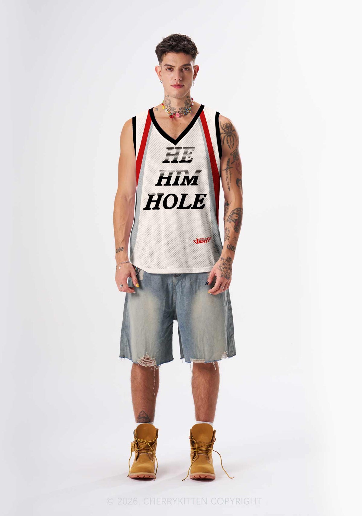 Creamy White He Him Hole Pride Y2K Sport Jersey Tank Cherrykitten