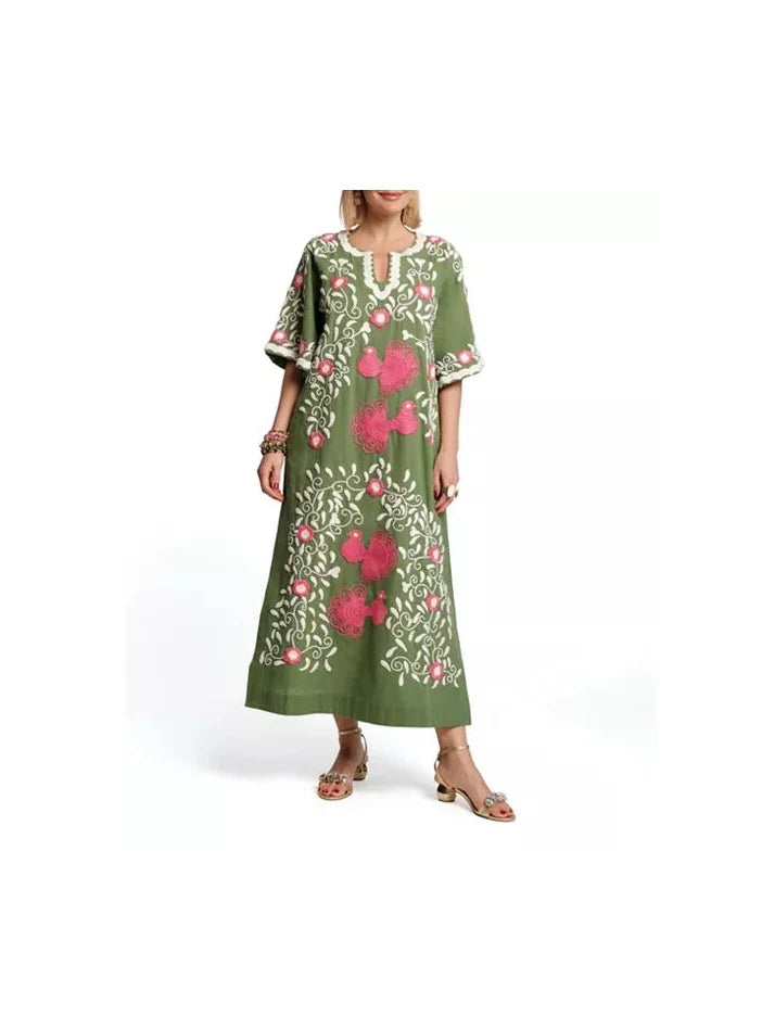 Peacock Caftan Embroidery Dress