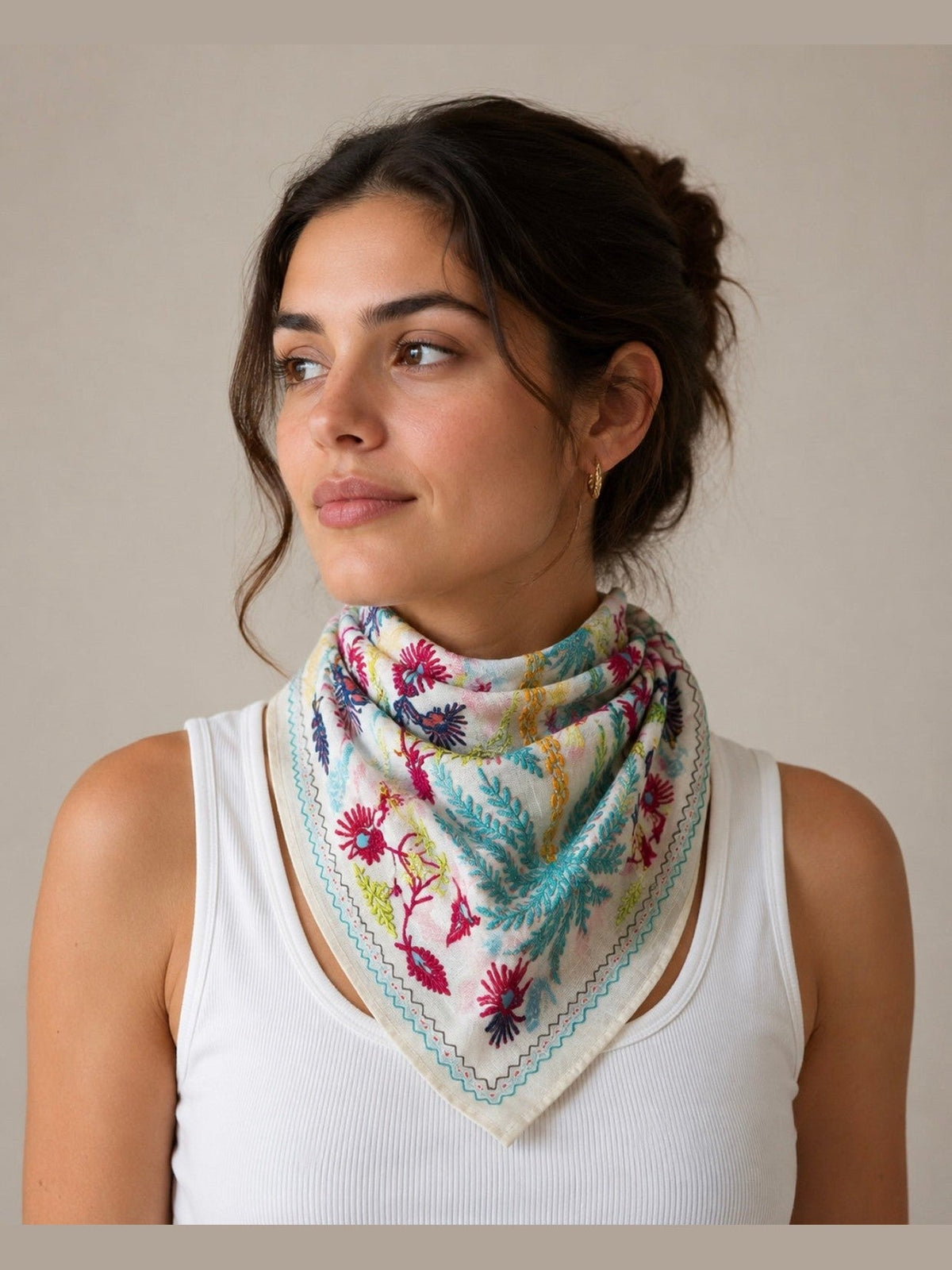 Embroidered Bandana - Beige