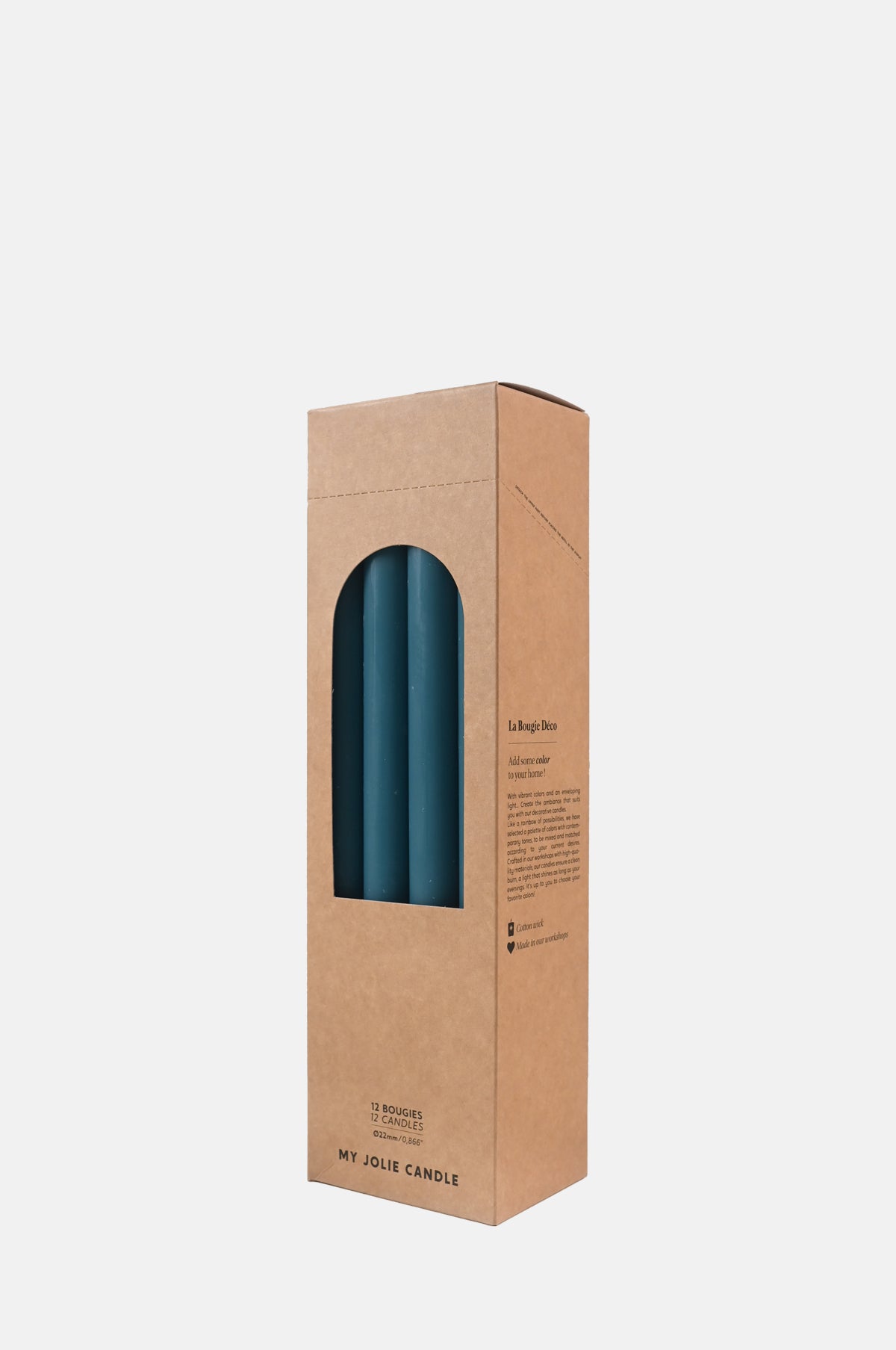 Box of 12 Dinner Candles Bleu Lagon