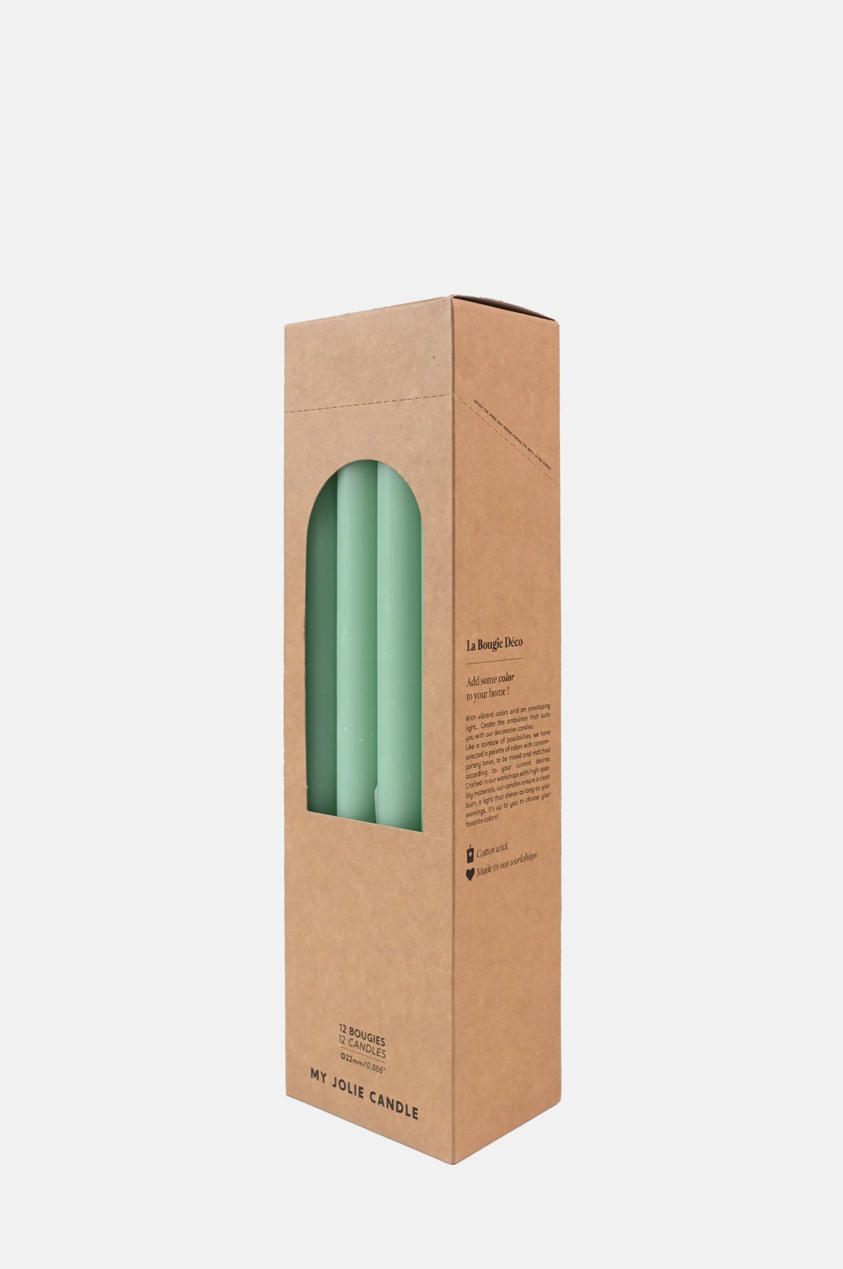 Box of 12 Dinner Candles Vert Pastel