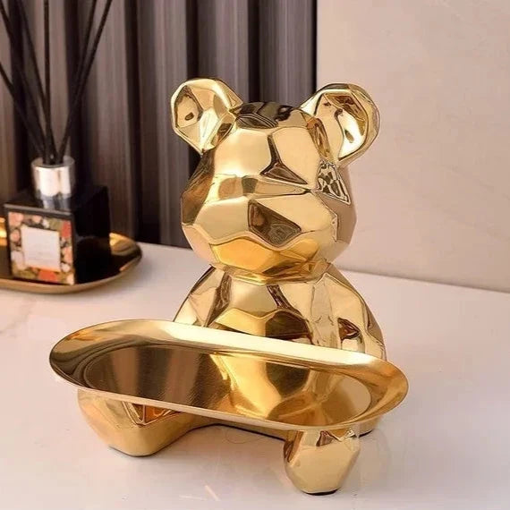 ArtZ® Ceramic Geometric Bear Sculpture Tray And Piggy Bank