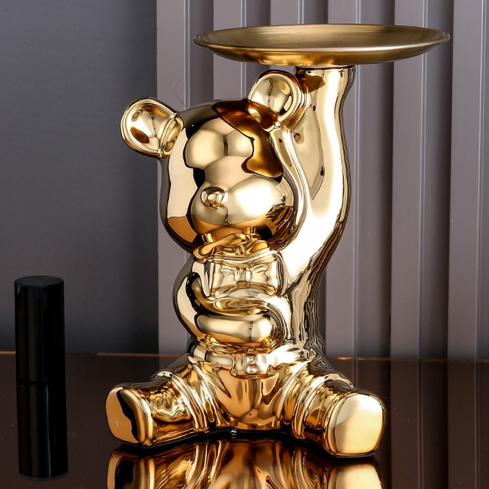 ArtZ® Ceramic Bear Sculpture Tray And Piggy Bank