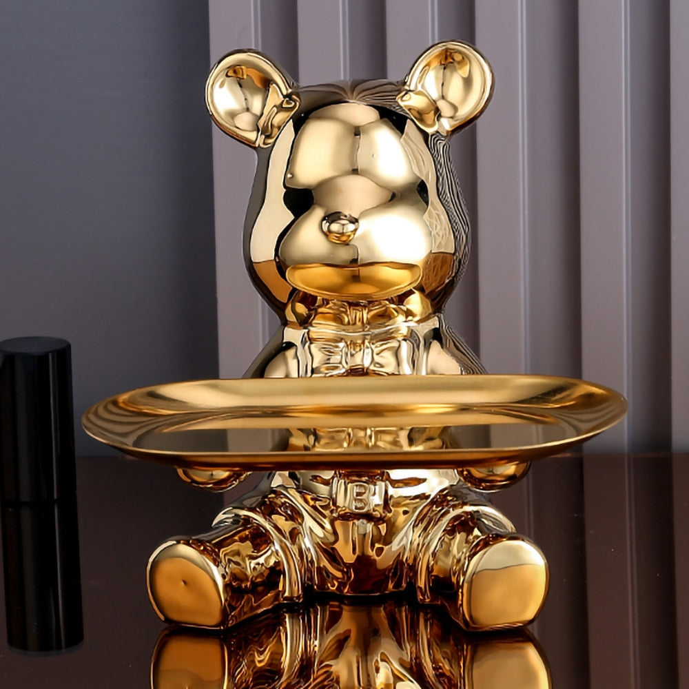 ArtZ® Ceramic Bear Sculpture Tray And Piggy Bank