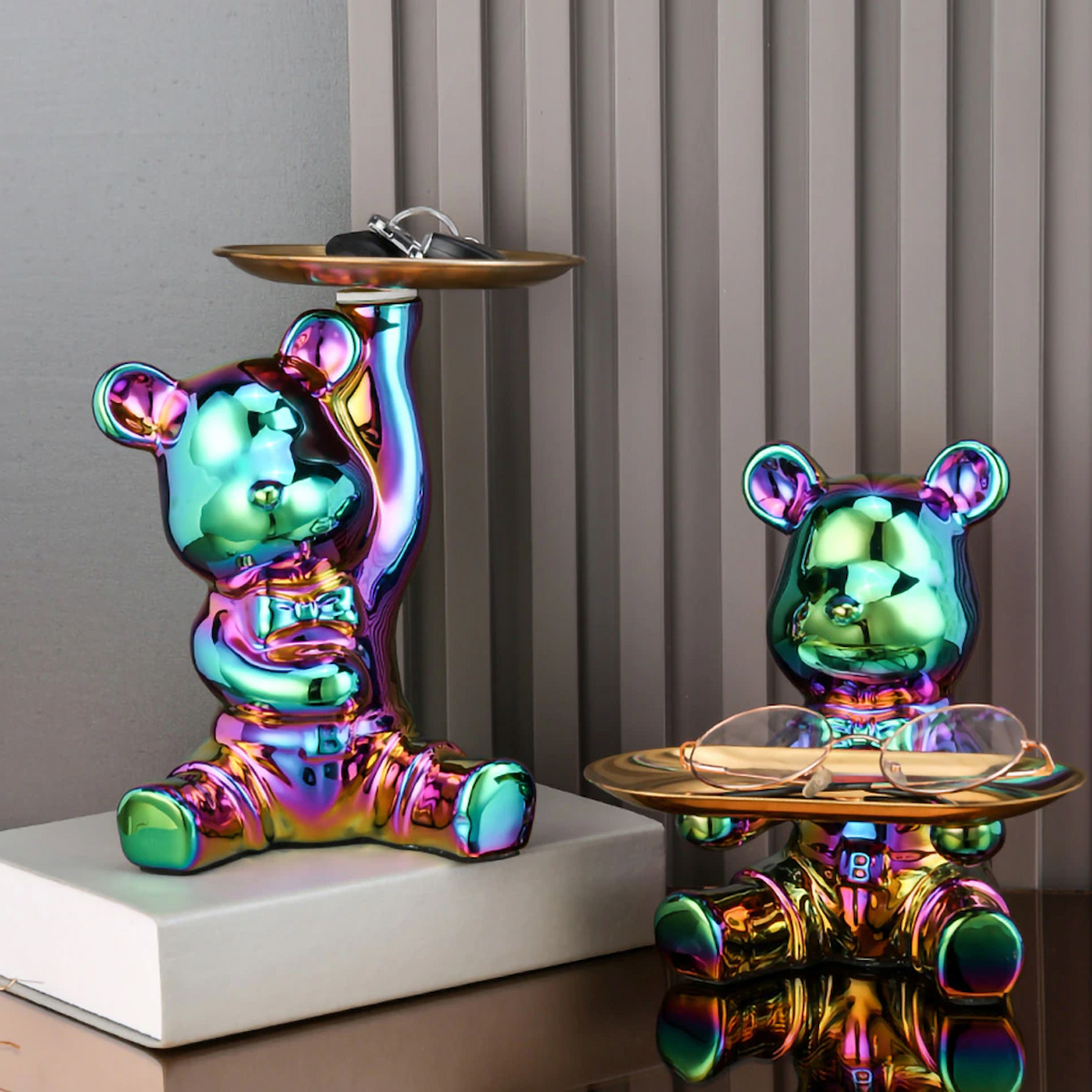 ArtZ® Ceramic Bear Sculpture Tray And Piggy Bank
