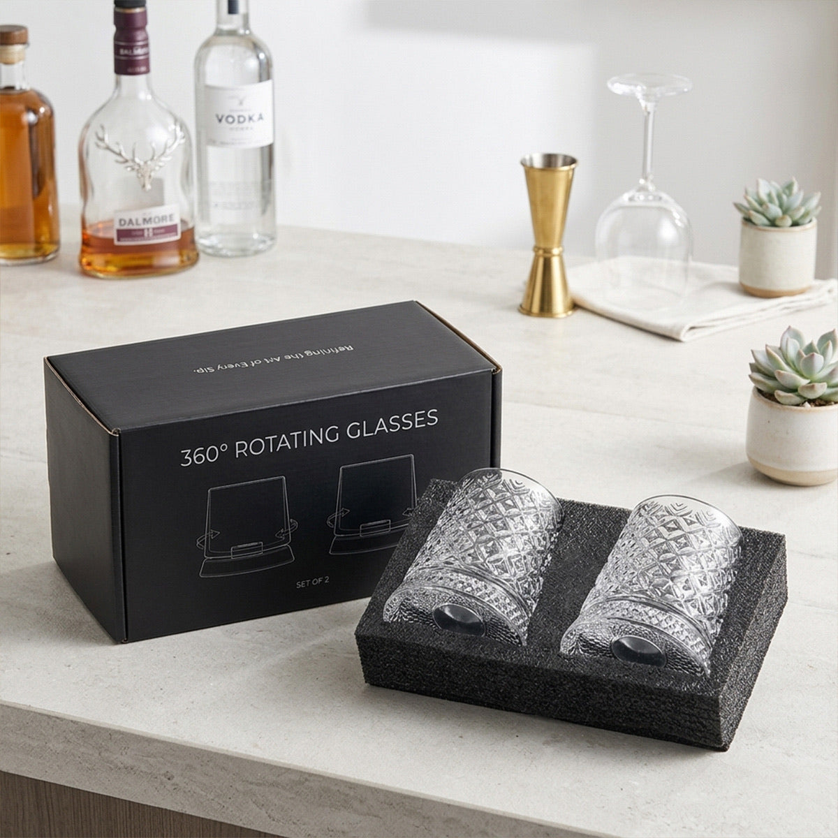 ArtZ® Tokyo Crystal Spinning Whiskey Glass and Base
