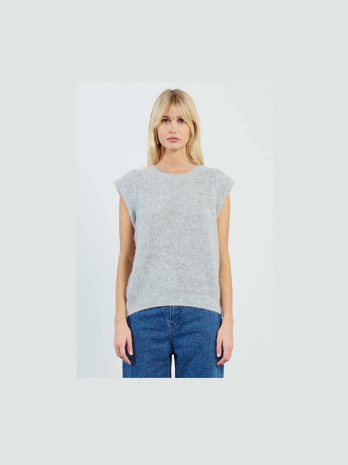 Knitted Sleeveless Sweater - Light Grey