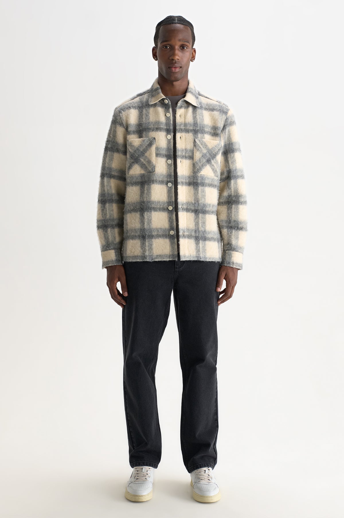 Whiting Overshirt Ash Wool Blend Check Ecru/Grey