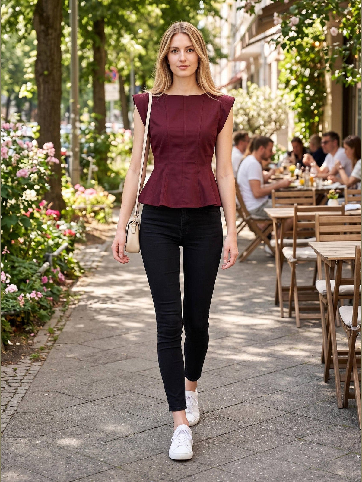 Stretch Cap Sleeve Peplum Top