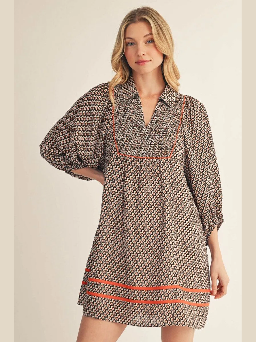 Geo Print Mini Dress - Orange