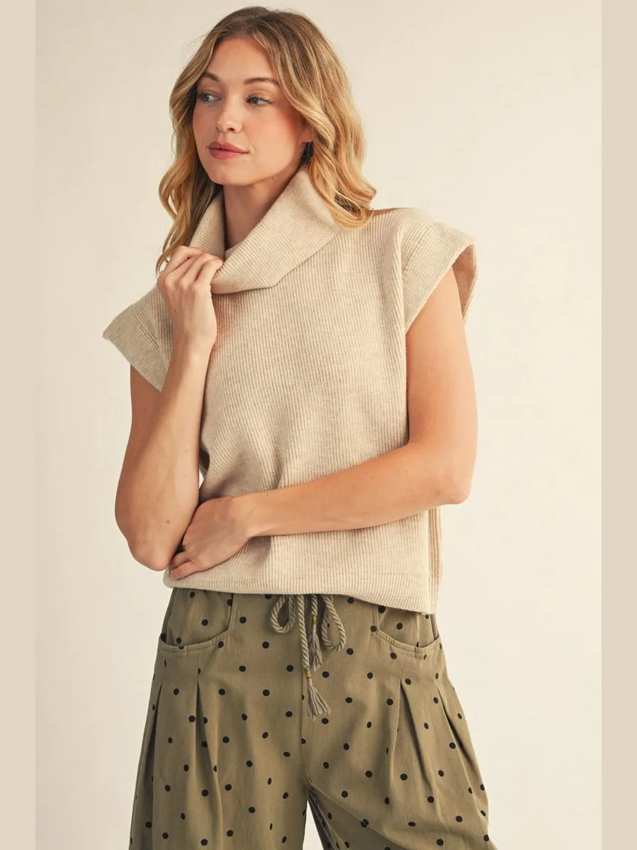 Turtle Neck Short Sleeve Sweater - Oatmeal