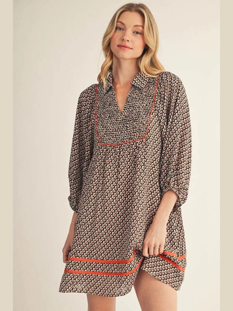 Geo Print Mini Dress - Orange
