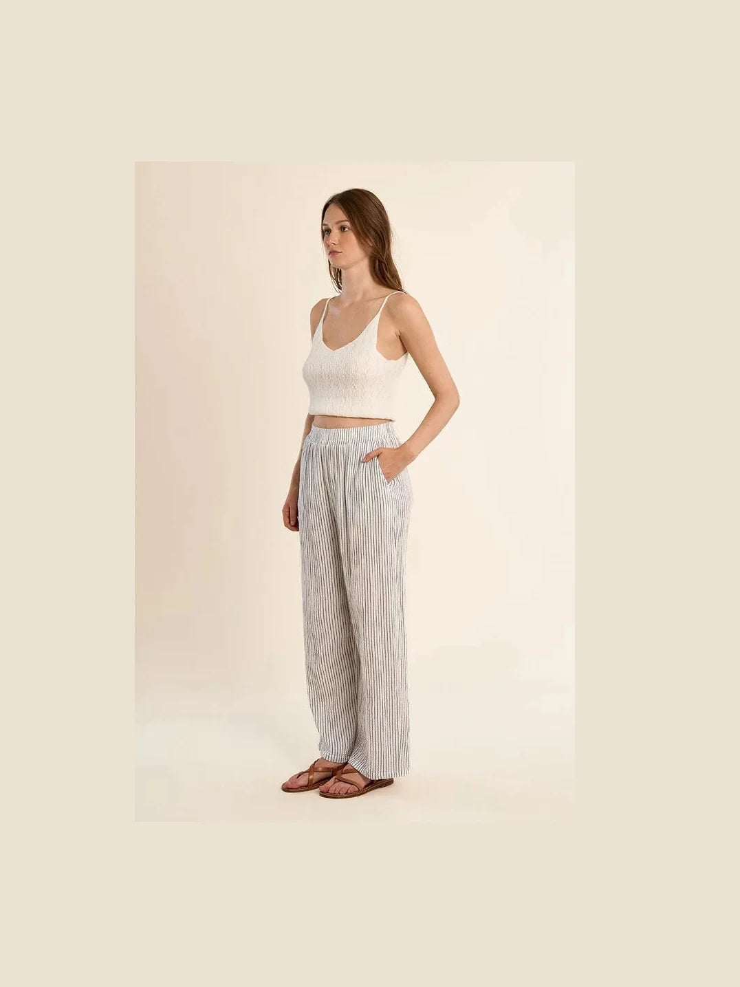 White and Navy Pinstripe Pants