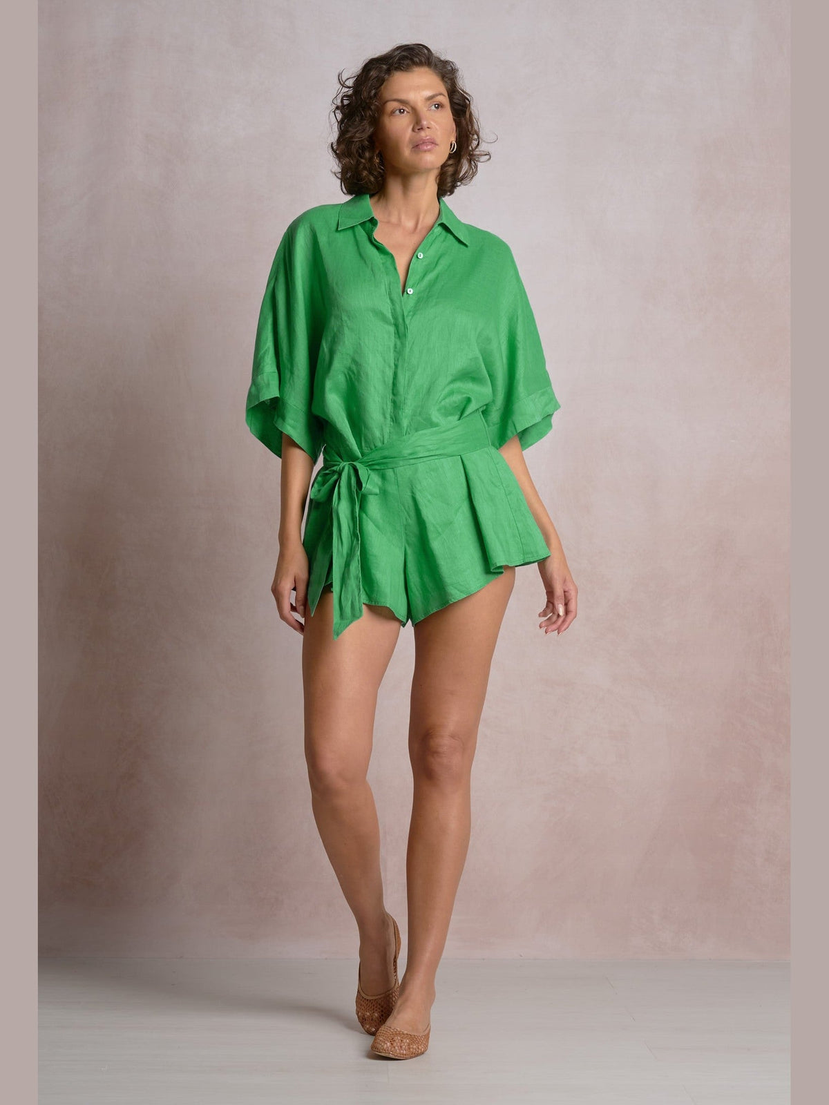 Tie Front Romper - Green