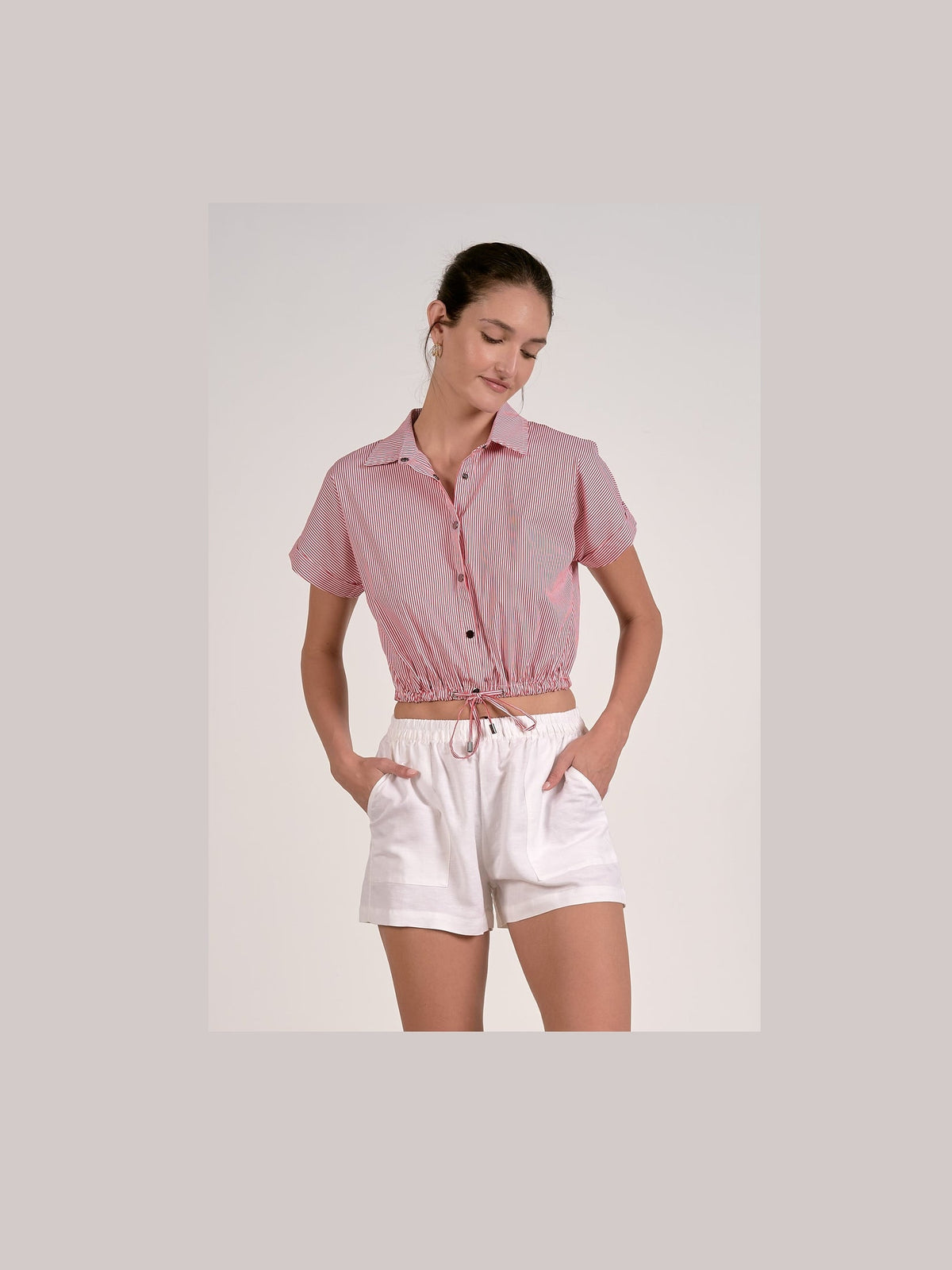 Striped Collared Tie Top - Red