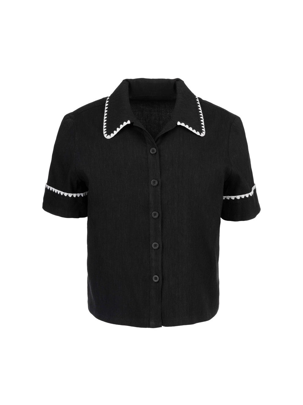 Marisol Short Sleeve Button Front w/ Embellished Detail