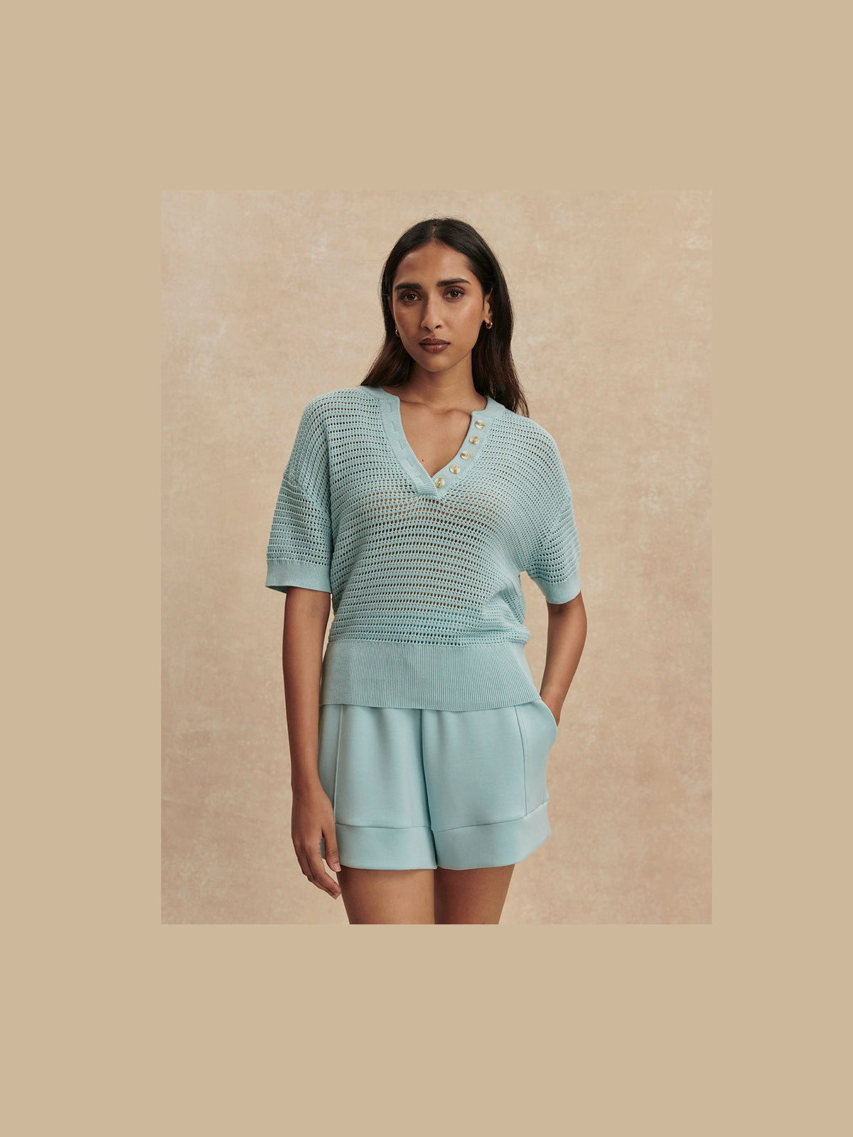 Callie Short Sleeve Knit Top - porcelain blue