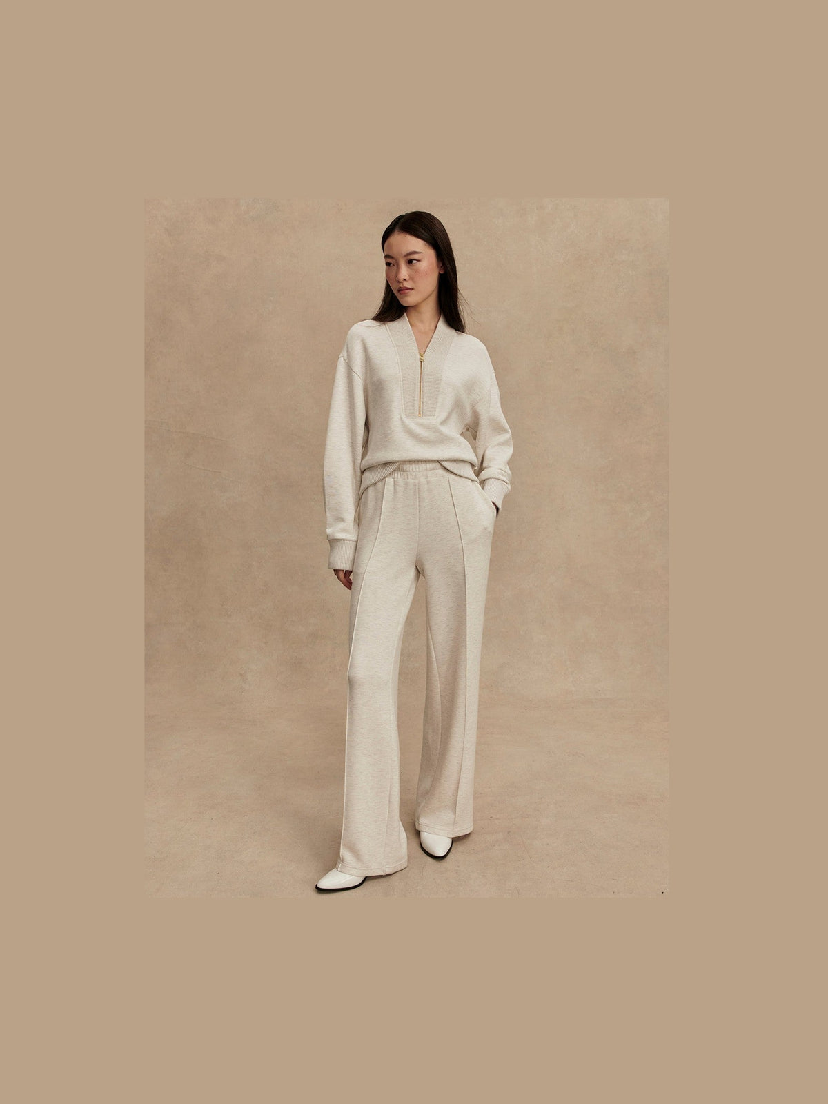 Sally Half Zip - Ivory Marl