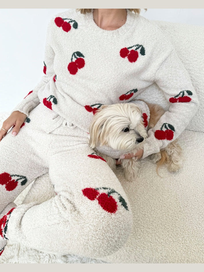 Fuzzy Sweater Set - Cherries