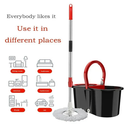 Spin Mop and Bucket Set, 360° Rotating Mop with Wringer, 3 Microfiber Replacement Heads & 61-Inch Adjustable Handle