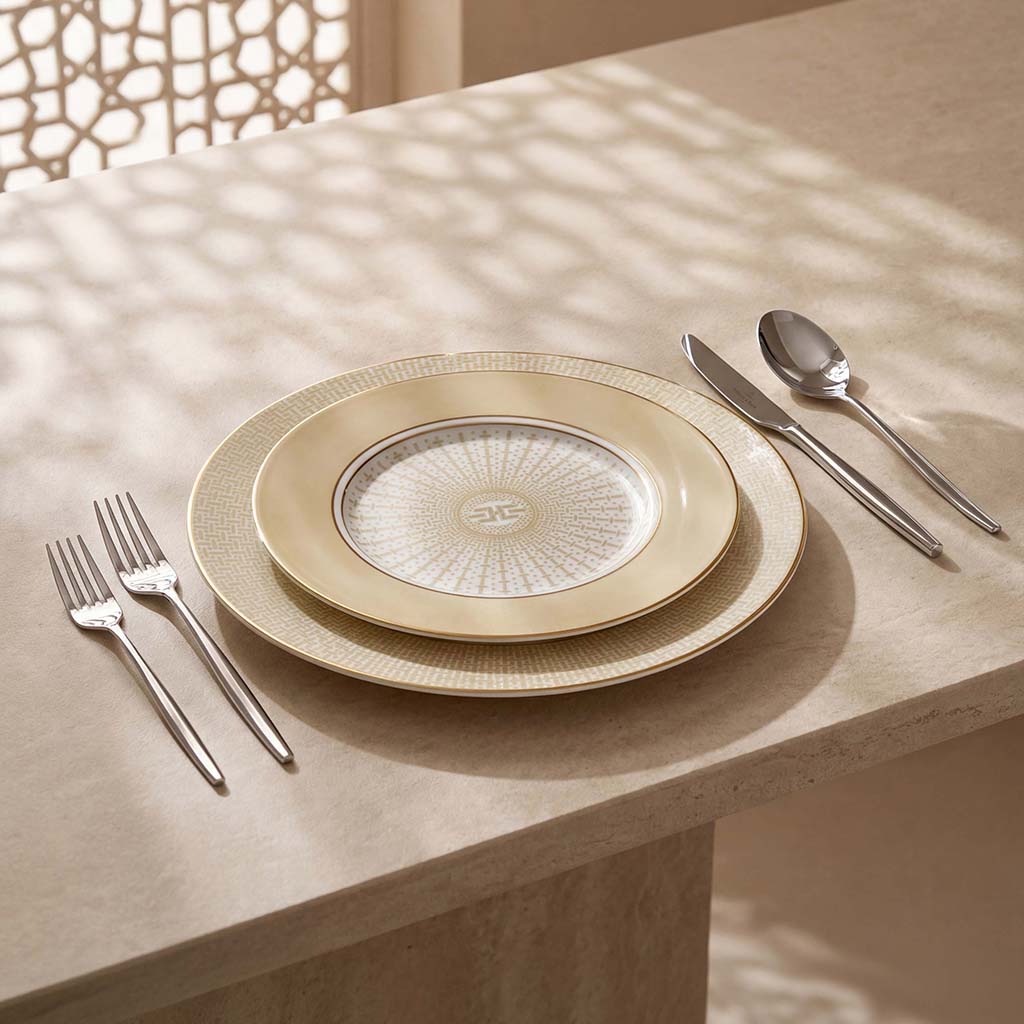Geo Rose Beige & Gold Dinner Plate 28 cm