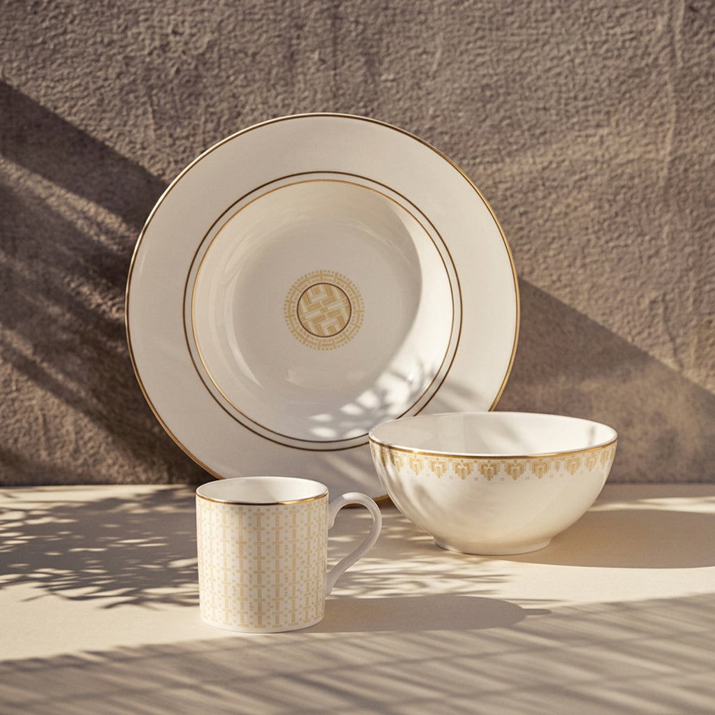 Geo Rose Beige & Gold Deep/Soup Plate 24.5 cm