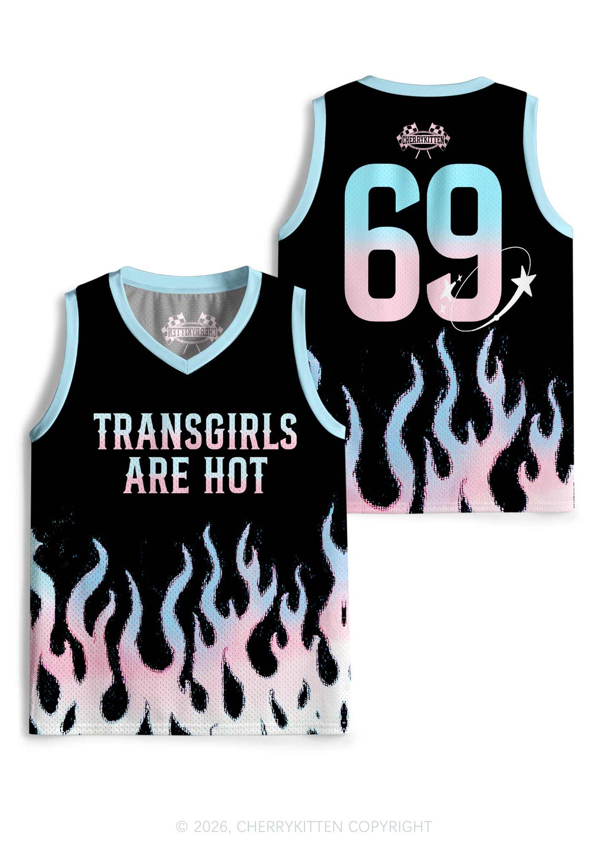 Transgirls Are Hot Flame Pride Y2K Sport Jersey Tank Cherrykitten