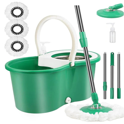 Spin Mop and Bucket Set, 360° Rotating Mop with Wringer, 3 Microfiber Replacement Heads & 61-Inch Adjustable Handle