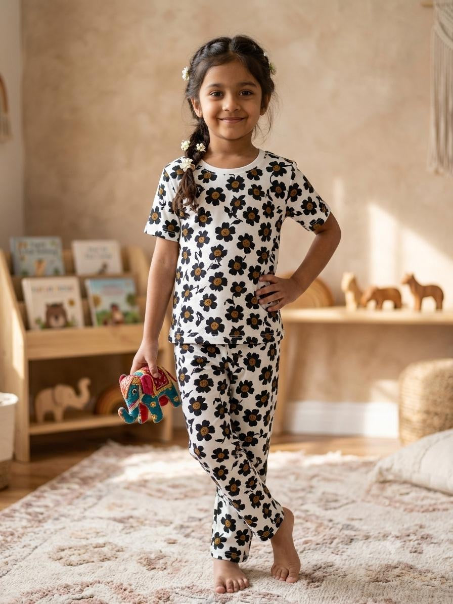Floral 2  Ribbed Top & Bottom Set (6-10 years )
