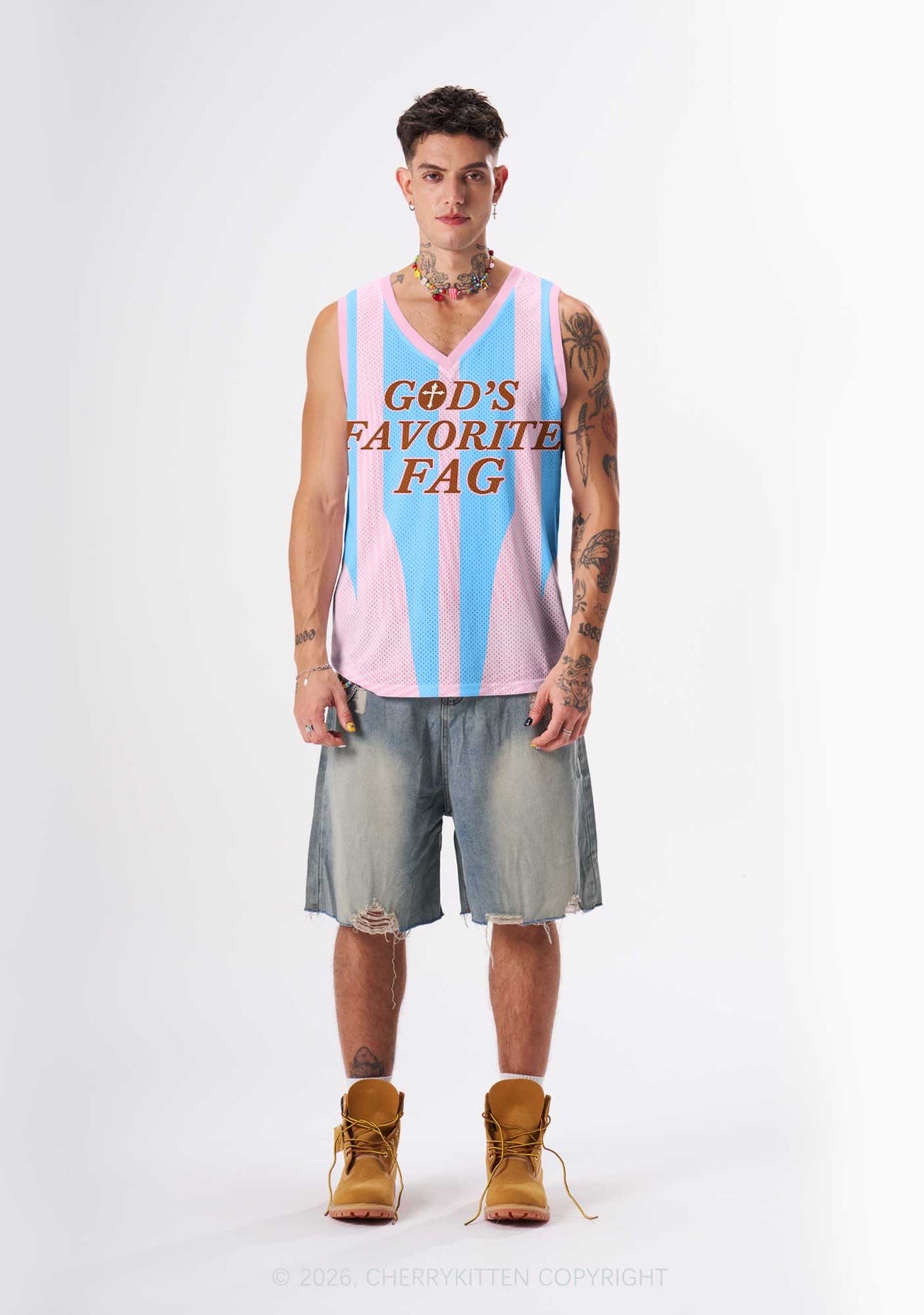 Light Pink Gods Favorite Fag Pride Y2K Sport Jersey Tank Cherrykitten