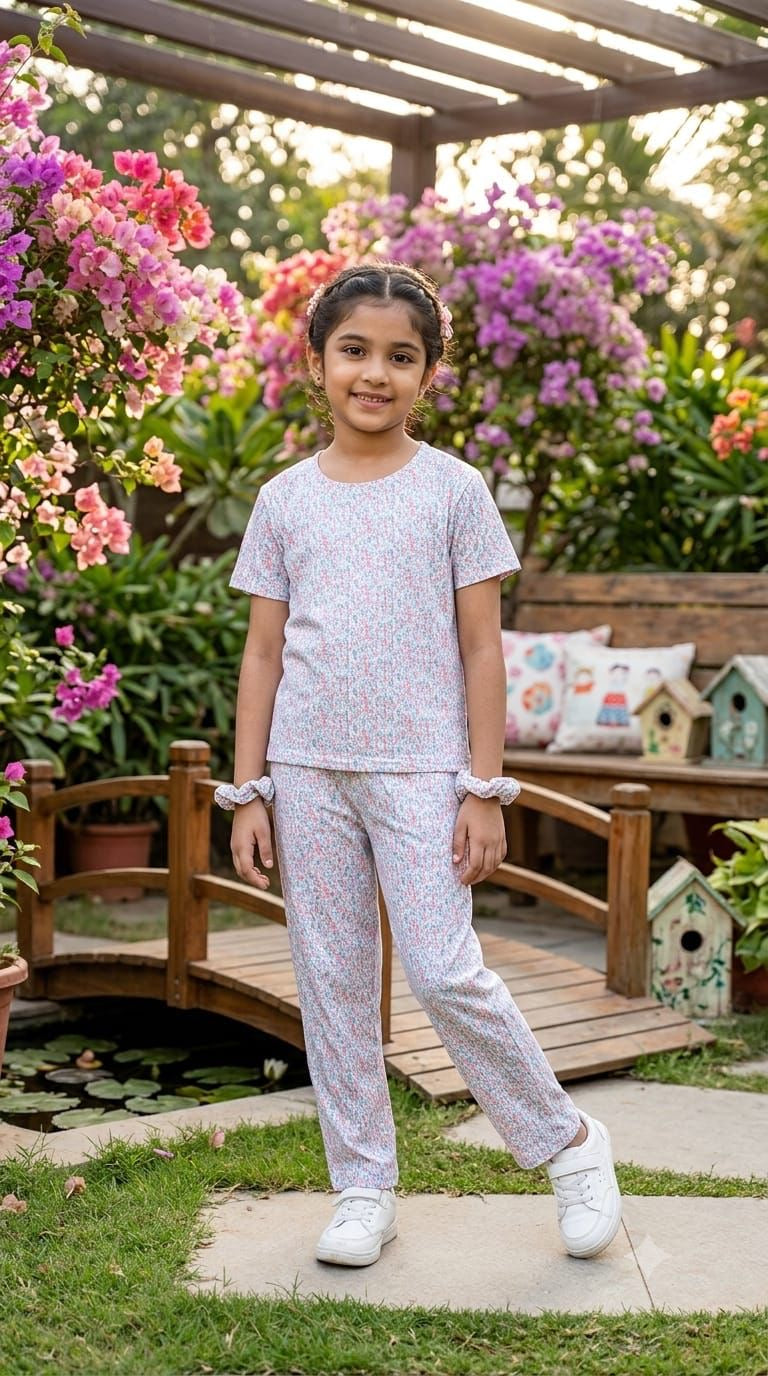 Colourful Ribbed Top & bottom set (6-10 years )