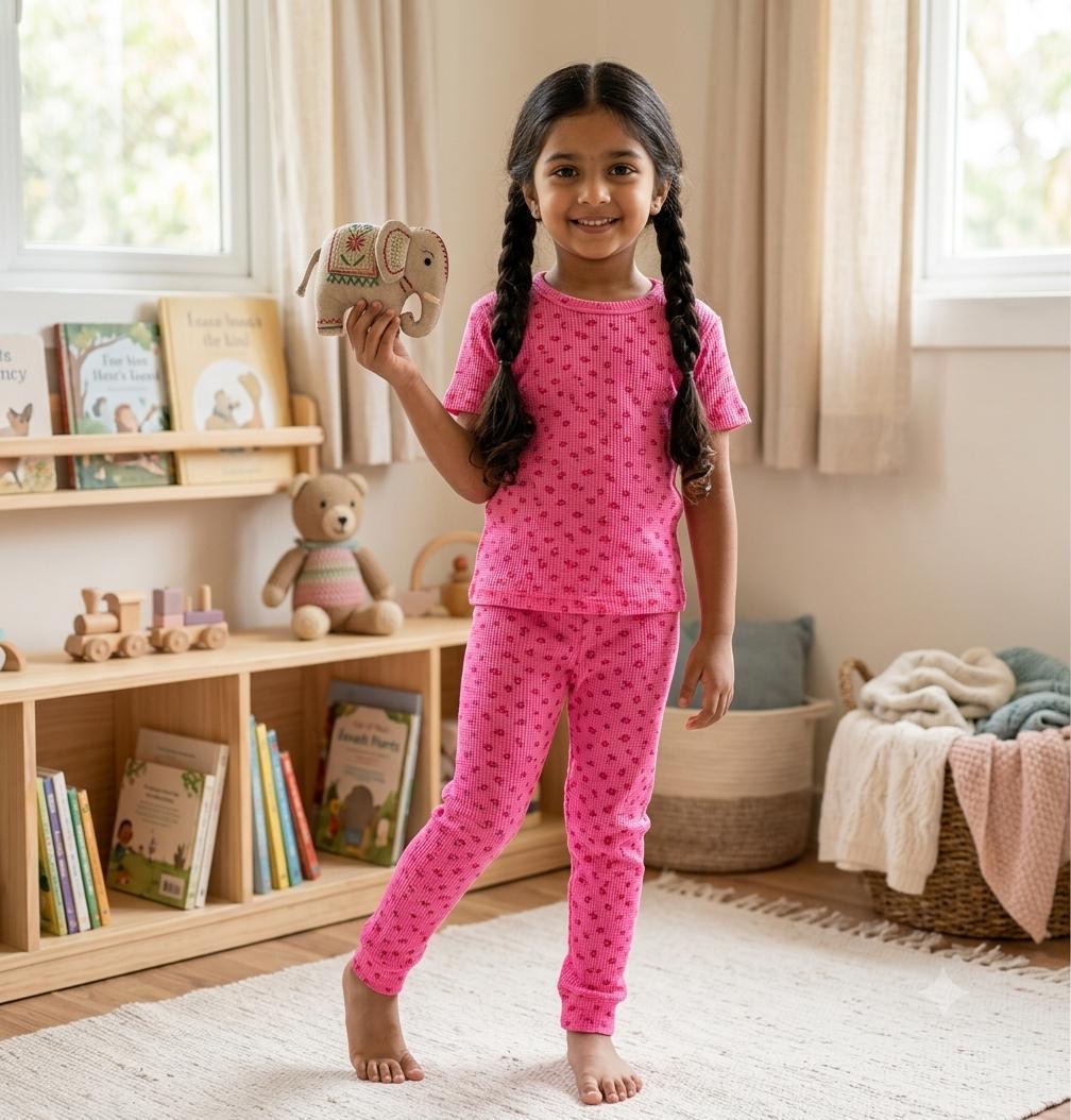 Pink Ribbed Top & Bottom Set (6-10 years )