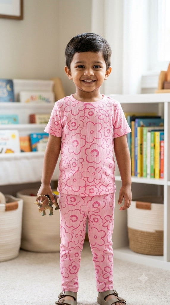 Floral  Ribbed Pant Set  (1-6 years )