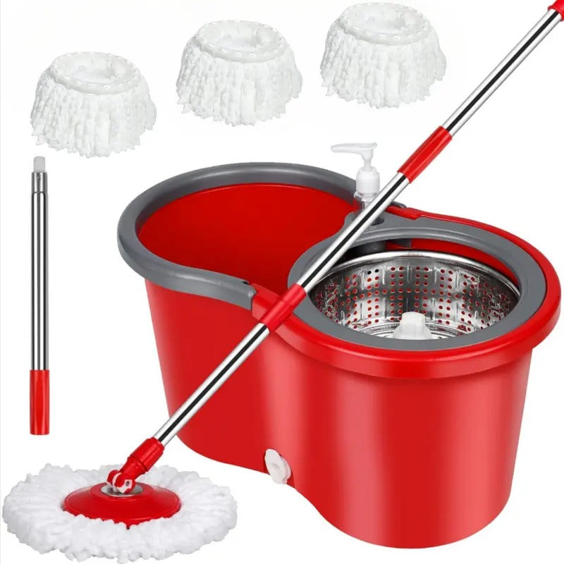 Spin Mop and Bucket Set, 360° Rotating Mop with Wringer, 3 Microfiber Replacement Heads & 61-Inch Adjustable Handle
