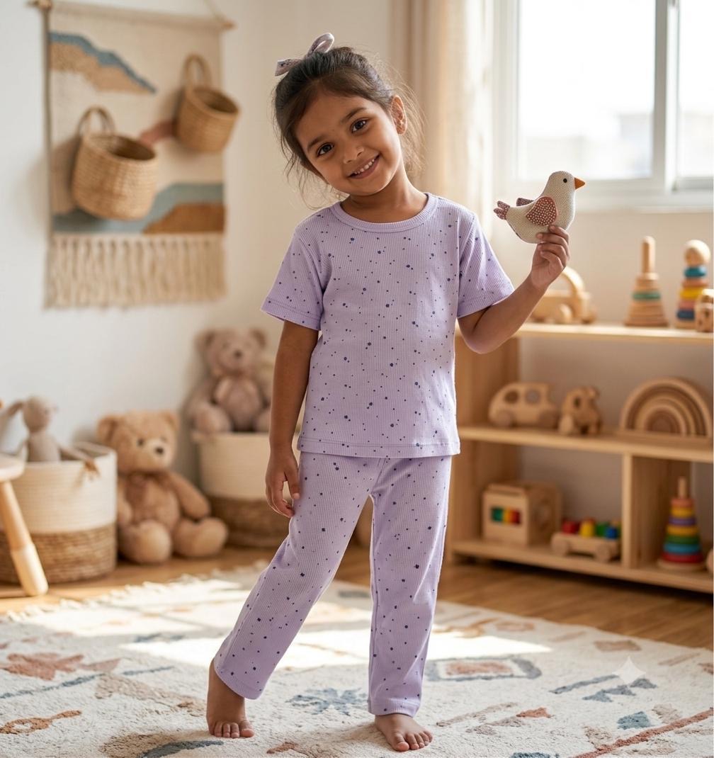 Purple Ribbed Top & Bottom Set (6-10 years )