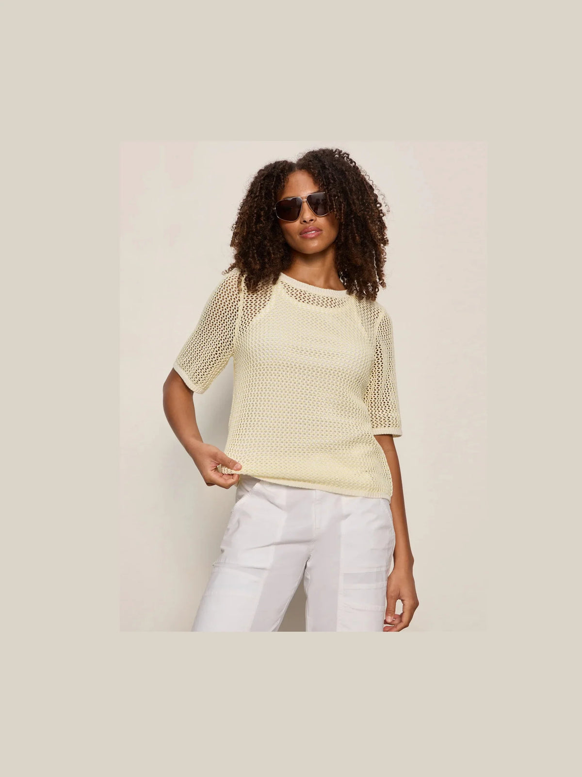 OPEN KNIT SWEATER TEE - Lemon Drop