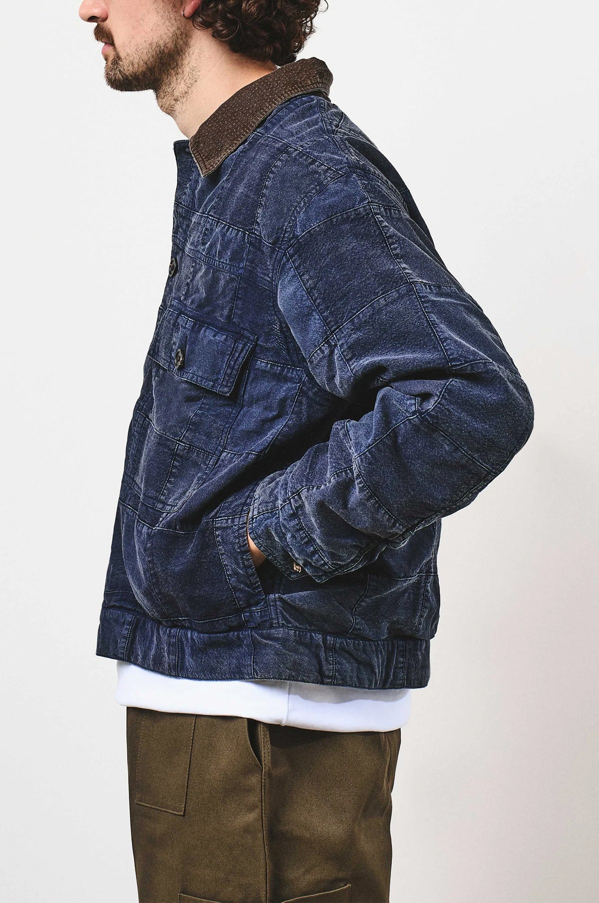 Patchwork Workers Jacket Blue And Bark Patchwork