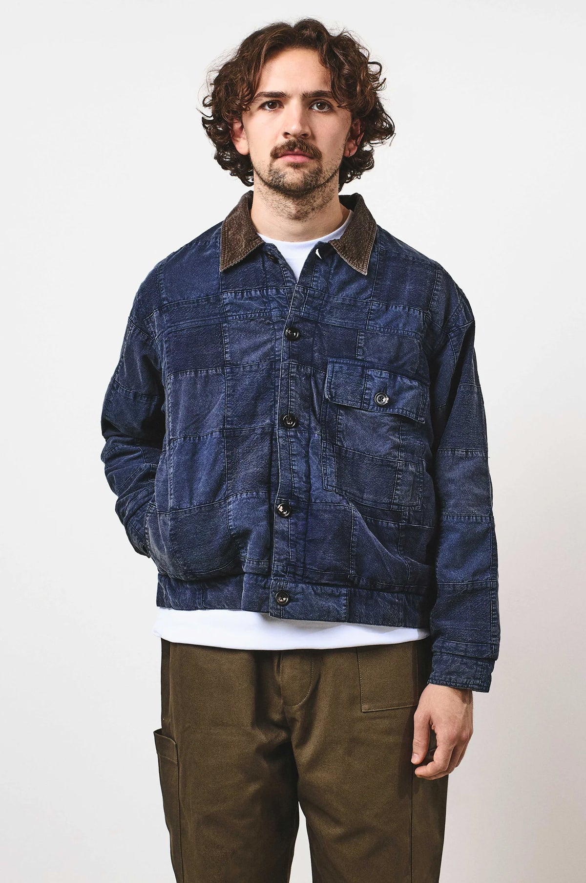Patchwork Workers Jacket Blue And Bark Patchwork