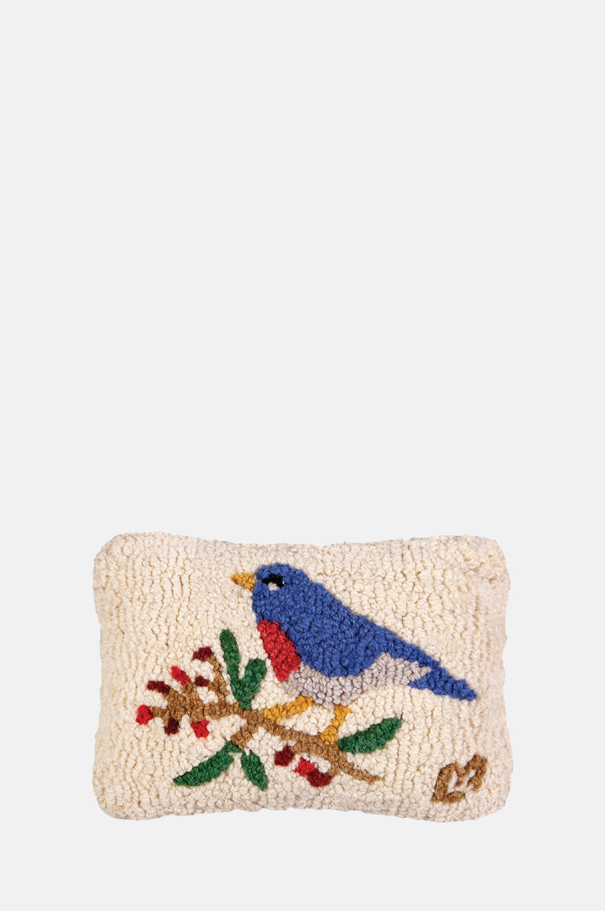 Bluebird and Berries Hand Hooked Wool Cushion