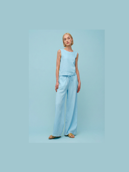 Woven Sleeveless Top - Light blue